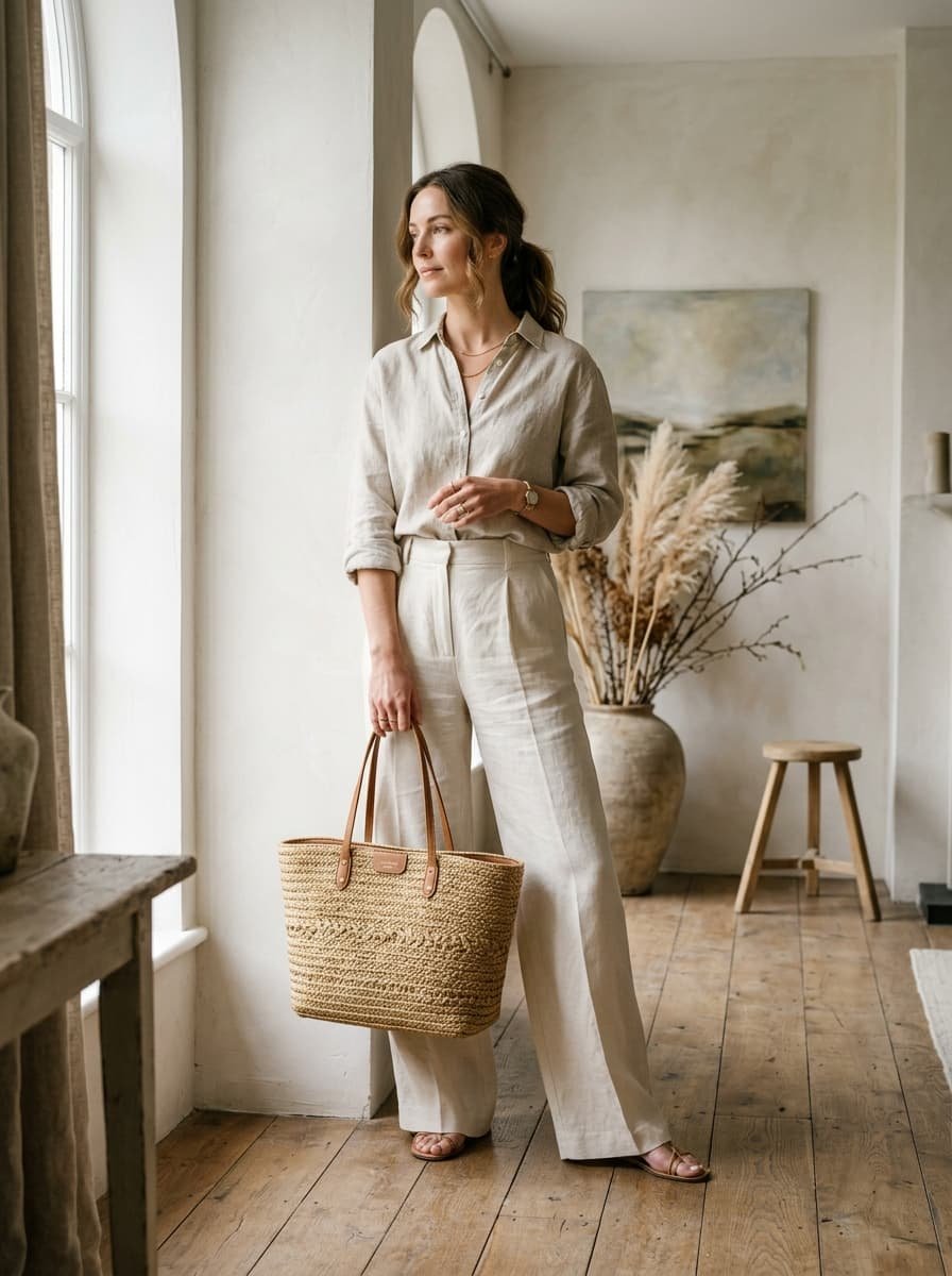 Artisan crafted natural jute tote bag in a minimalist studio